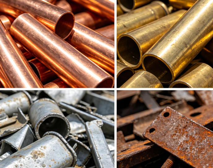 光亮铜、黄铜、废铝、废铁实物图